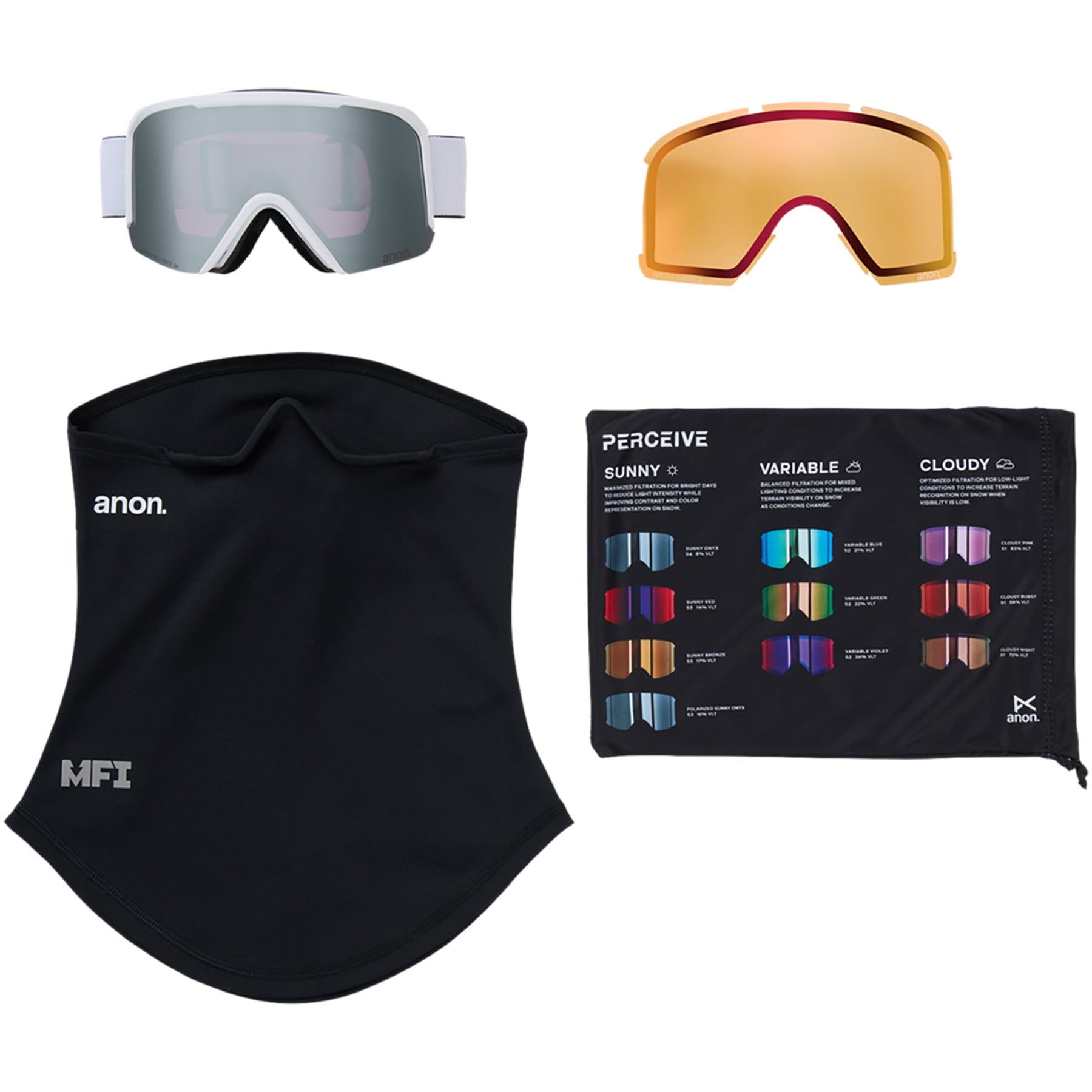 Frame: White, Lens: Perceive Sunny Onyx, Spare Lens: Perceive Cloudy Burst